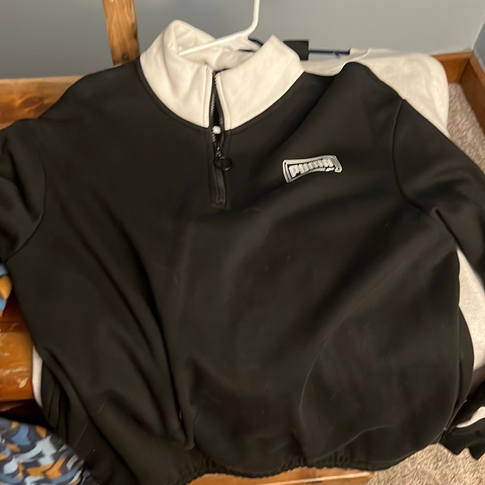 Puma Sweater Adult XL Black White Quarter Zip Rebel Fleece Pullover